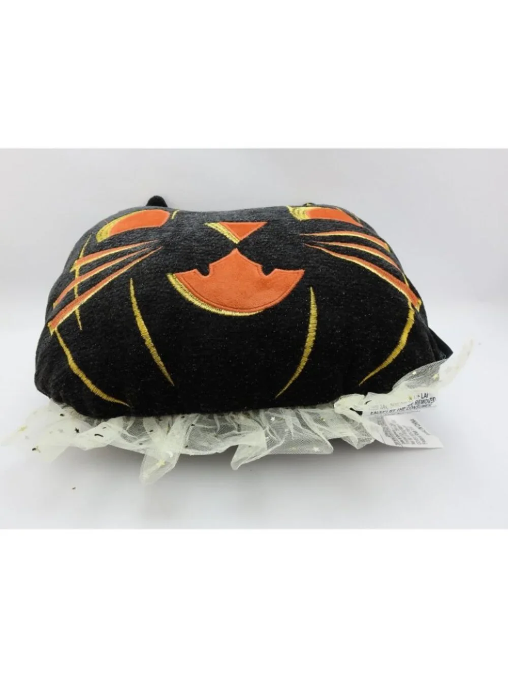 Halloween Black Cat Pumpkin Decorative Pillow Orange Gold Tulle 16